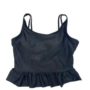 New Ladies Black Swim Ruffle Accent Tank Swim Top Small